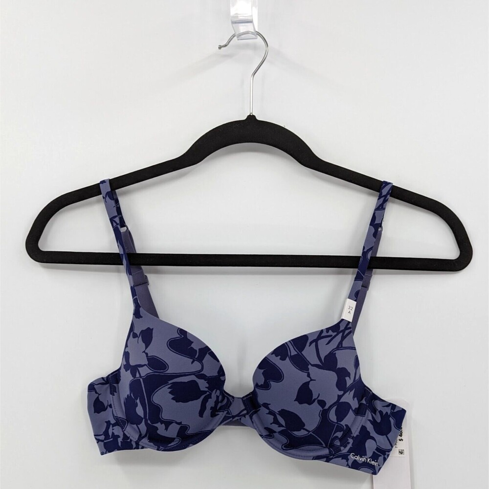 Calvin Klein Bra 32A Purple Floral Perfectly Fit Modern T-Shirt F3837
